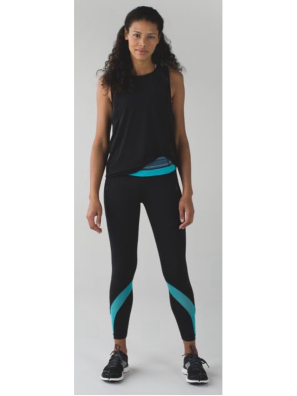 Lululemon Inspire Tight II Black Space Dye Twist Naval Blue Peacock Blue Sz 8!